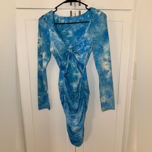 Blue Tie-Dye Long Sleeve Dress